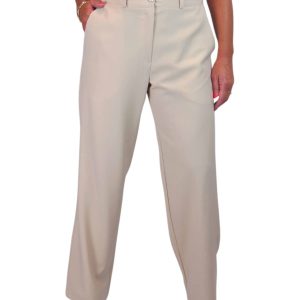 Women's Smart Straight Leg Trousers With Half Elasticated Waist Beige