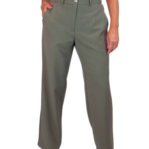 Women's Smart Straight Leg Trousers With Half Elasticated Waist Khaki Green
