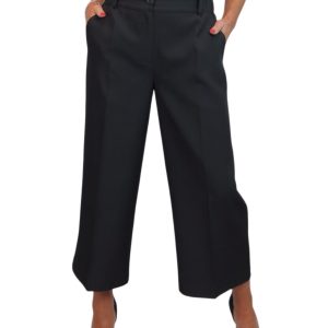 Wide Leg Cropped Tailored Trousers Smart Black