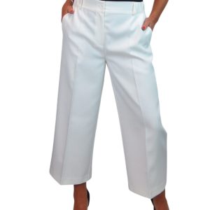 Wide Leg Cropped Tailored Trousers Smart Cream