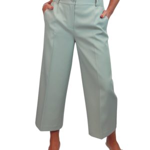 Wide Leg Cropped Tailored Trousers Smart Sage Green