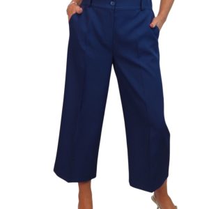 Wide Leg Cropped Tailored Trousers Navy Smart Blue
