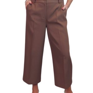 Wide Leg Cropped Tailored Trousers Caramel Smart Brown