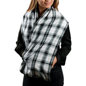 Ivory Plaid 58.5" X 11" Flannel Pocket Scarf