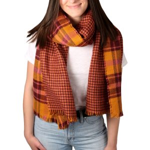 Apricot Sunset 74.5" X 25.5" Plaid Scarf