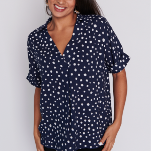 Monnie Navy & White Flecks Top