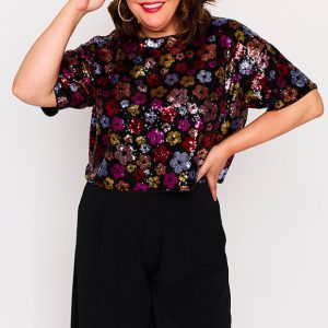 Sunset Flower Sequin Top