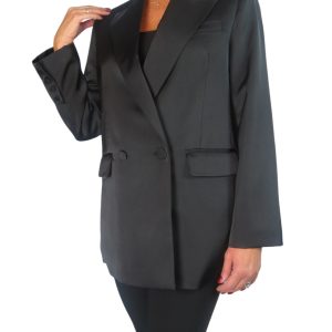 Satin Oversized Double Breasted Blazer Smart Black