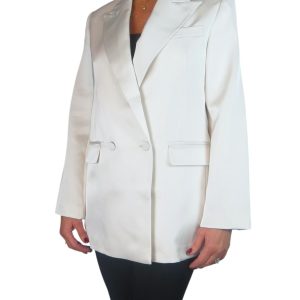 Satin Oversized Double Breasted Blazer Smart Ivory
