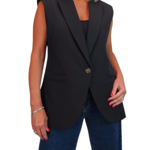 Longline Sleeveless Smart Waistcoat Black