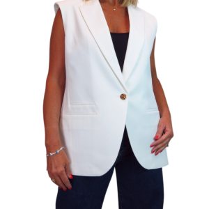 Longline Sleeveless Smart Waistcoat Cream
