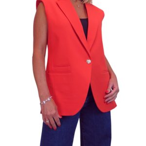 Longline Sleeveless Smart Waistcoat Deep Coral