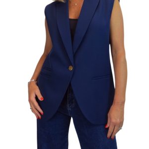 Longline Sleeveless Smart Waistcoat Navy Blue