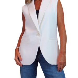 Smart Long Sleeveless Tailored Waistcoat Cream