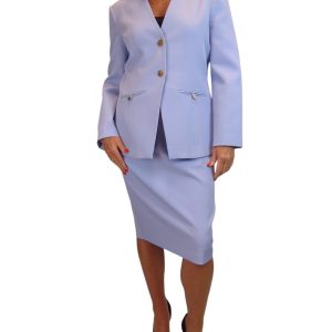 2 Piece V Neck Jacket And Midi Skirt Suit Lilac