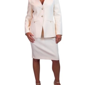 Smart V Neck Jacket And Below Knee Skirt Suit Peach