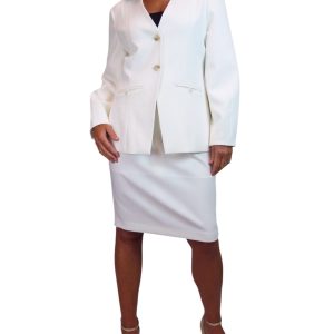Smart Puff Sleeve Jacket And Below Knee Skirt Suit Cream