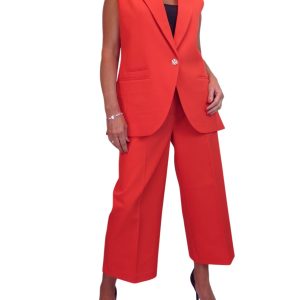 2 Piece Waistcoat And Trouser Suit Deep Coral