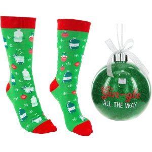 Gin-gle 4" Ornament With Unisex Holiday Socks