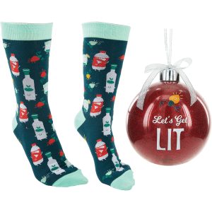 Get Lit 4" Ornament With Unisex Holiday Socks