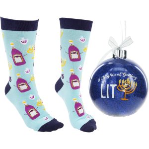 8 Nights 4" Ornament With Unisex Holiday Socks