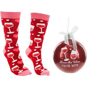 The Wine You're With 4" Ornament With Unisex Holiday Socks