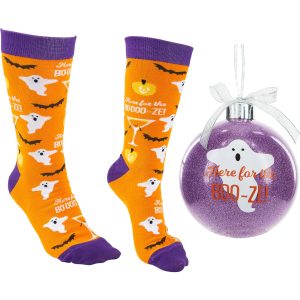 Boo-ze! 4" Ornament With Unisex Holiday Socks