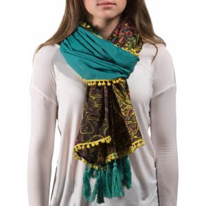 Peacock Cotton Scarf 20" X 71" Multicolor Floral Scarf