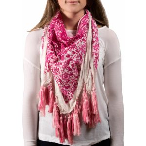 Vanessa Floral Cotton Scarf 40"x40" Fuchsia Scarf