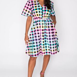 Siena Cotton Black Rainbow Gingham Dress