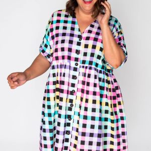 Adina Black Rainbow Gingham Dress