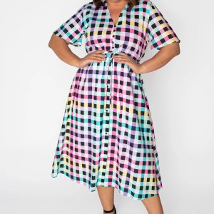 Marley Cotton Black Rainbow Gingham Dress