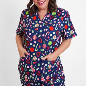 Meredith Candy Crush Christmas Scrub Top